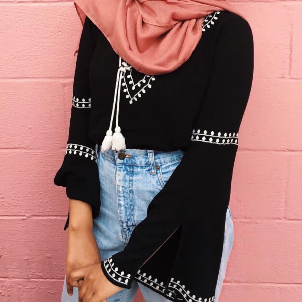 Black boho crop top with tassles